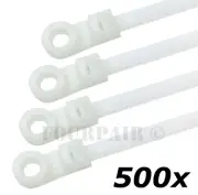 500 Pcs Lot - 8" Mount Head Screw Nail Hole Cable Zip Wire Tie 50 lbs - White