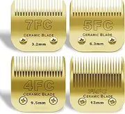 7FC/5FC/4FC/3FC Ceramic Dog Clipper Blades, Compatible with Moser 45-50/Heiniger/Andis/Oster A5/Wahl KM10 Series, Pack of 4, Gold