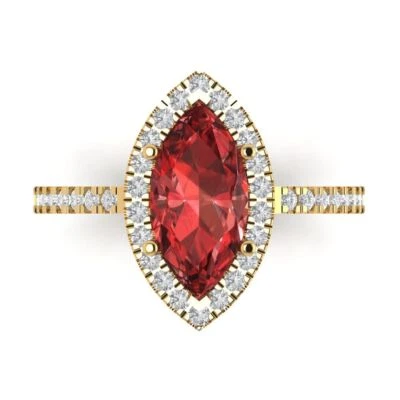 2.38Ct Marquise Cut Natural Garnet Gold Halo Engagement Promise Bridal Ring