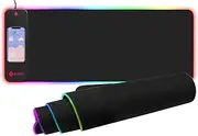 AURTEC RGB Gaming Mouse Pad with 15W Fast Wireless Charging, Extra Large Waterproof and Non-Slip Rubber Base Mouse and Keyboard Mat with 10 Lighting Modes, for Gaming, Working, PC, Mac.