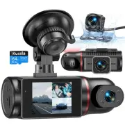 3 Channel Dash Cam Front and Rear Inside, 1080P Dash Camera for Cars with 64G...