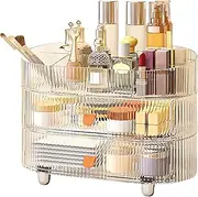 DASITON Large Capacity Makeup Organizer,6 Slots Makeup Brush Holder with Stackable Drawer,Cosmetic Organizer Countertop,Makeup Storage Box Skincare Organizers,Cosmetic Display Case for Vanity,Bathroom