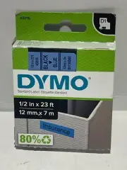 DYMO D1 Standard 45016 Label Maker Tape, 1/2" x 23', Black on Blue (45016)