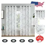 Botanical Floral Grommet Top Sheer Curtains 50x96 - Light Filtering Elegance