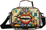 Mouth Happy Art Insulated Lunch Box for Women Men - Ideal for Work, Picnics - Includes Adjustable Shoulder Strap