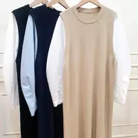 在飛比找momo購物網優惠-R.neTs 襯衫袖拼接長版針織洋裝