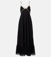 [Chloe] Chloé Lace-trimmed silk chiffon midi dress AU 6 black