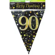 Sparkling Fizz Black and Gold 90th Birthday Flag Banner