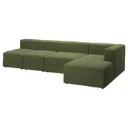 JÄTTEBO 4,5-seat mod sofa w chaise longue, right/Samsala dark yellow-green
