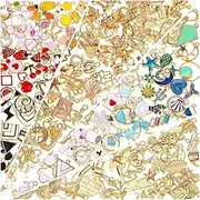 [Oviovky] Charms for Jewelry Making, Bulk Colorful Gold-Plated Pendants Craft Supplies, Assorted Enamel KC Gold Charms for DIY Necklace Bracelet Crafting