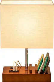 Modern USB Table Lamp with 3 USB A+C Ports, Phone Stands, and Walnut Wood Base