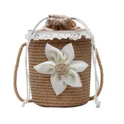 Classic Texture Women Straw Crossbody Bag Creative Design Chic Flower Daily Travel Drawstring Small Shoulder Handbags