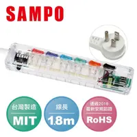 在飛比找蝦皮商城優惠-SAMPO 聲寶 6切5座3孔6尺2.1A雙USB透明款延長