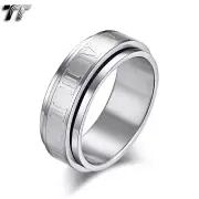 TT 8mm Silver Stainless SteelRoma Number Spinner Band Ring Size 7-12 (R442)2023