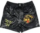 Ed Hardy Men's Panther Gold Metallic Foil Logo Double Ply Mesh Shorts in Black