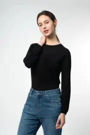 Robyn Pullover – 100% Wool Super Soft Roll Neck Long Sleeve Pullover, Black / XS
