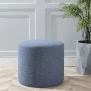 WOVENBYRD Round Pouf Ottoman Footstool Upholstered Footrest Plywood Blue 19"