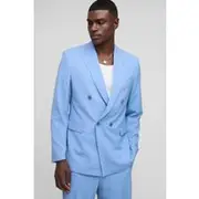 Mens Light Blue Oversized Double Breasted Suit Jacket