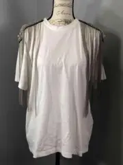 NWT CHRISTOPHER KANE Chain Brooch Medium Weight White Jersey T-Shirt $495 SZ S