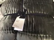 West Elm Lush Velvet Linear Wave F/Q Quilt NWT Dark Moss Green