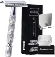 Safety Razor Men - Double Edge Safety Razor | Double Edge Beard Trimmer | Face Shaver | Safety Shaving Razors With 5 Refills For Smooth Close Shave Experience For Him