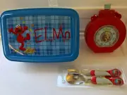 ~ Sesame Street - ELMO CUTLERY SET EASY GRIP & LUNCH BOX & DRINK BOTTLE