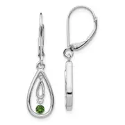Solid 14k White Gold Green Simulated CZ LeverbacK Earrings