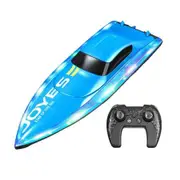 2.4G RC Boat Waterproof Speedboat LED Light High Speed Remote Control Ship Dual Motors Vehicles Models Toys with 2 Batteries, Blue