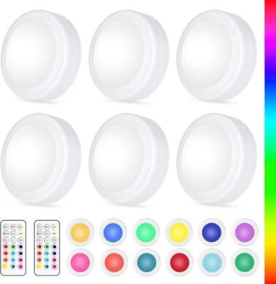 6 Pack LED Puck Lights With Remote Control AA Battery Operated Lights 12 Color