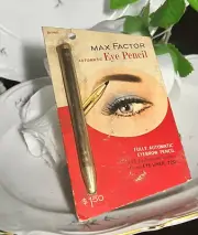 VINTAGE MAX FACTOR HOLLYWOOD GOLD METAL AUTOMATIC EYE PENCIL LINER BROWN NEW