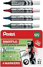 Pentel Maxiflo Whiteboard Marker Chisel Point Nib Wallet of 4 Assorted Colours (MWL6-4)