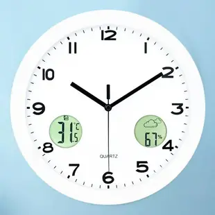 開發票 靜音掛鐘 北歐掛鐘 時鐘 壁掛鐘LCD顯示溫濕度計金屬掛鐘 北歐簡約靜音裝飾墻上壁鐘表
