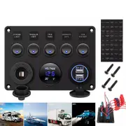 5 Gang 12V Switch Panel Control Dual USB ON-OFF Toggle for Car Boat Truck Marine