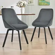 ALFORDSON Kitchen Dining Chairs Set of 2 with Velvet Upholstery, Grey Color Desk Chair with Metal Legs & Floor Protector, Swivel Reading Seating for Cafe Home Coffee, 150kg Capacity, Sandra Series