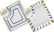 NAMOARLY 2Pcs Elegant Dumpling Serving Plates with Dipping Compartment Versatile Appetizer Platter for Home Kitchen and Restaurant Use for Sushi Fries