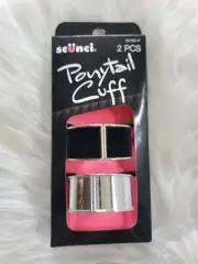 Scunci Ponytail Cuff Set of 2 Black Velvet W black & Silver New