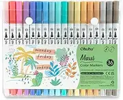 Ohuhu Markers for Adult Coloring Books No bleeding 36 Colors Pastel Coloring Markers Water-based Dual Tips Fineliner & Brush Drawing Pens Art Markers for Kids Adults Sketch Journal - Maui
