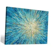 Abstract Starburst Canvas Wall Art: Modern Teal Hand Painted Painting Heavy