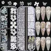 3D Acrylic Butterfly White Flowers Bear Nail Charms Cute Nail Charms Mixed Starry AB Crystal Nail Rhinestones Multi Sizes Crystal Gems Stones for Nail Art DIY Jewelry Accessories Crafting