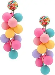 [WASAIE] Acrylic ball Beads Dangle Earrings for Women ,Colorful Statement Earring Cute Candy Colored Drop Dangle Geometric Jewelry Earrings For Gift Party