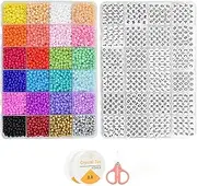 WKILGOD 6000pcs Small Craft Beads + 4mm Seed Beads for Jewelry Making, Glass Seed Beads Bracelets Making Kit with Elastic String,1200 Pcs Letter Beads Friendship Bracelet Kit