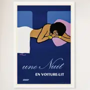 Galrie Vintage French National Railways Sleeper Car Travel Poster for Home Decor, White Frame, 50 x 70cm (20 x 28inch)