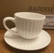 (6) 4oz HASENSE WHITE RIBBED CAPPUCINO CUPS AND SAUCERS