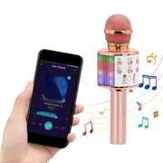Karaoke Microphone for Kids Portable Wireless Bluetooth Singing Microphone with LED Lights-Rose Gold
