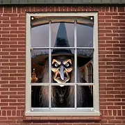 2D Door Banner 1pc Spooky Halloween Witch Polyester Window Door Banner - Multipurpose Durable Washable No Electricity Needed Indoor/Outdoor Use