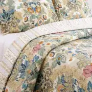 NEW! ~ COZY COTTAGE CHIC BLUE TEAL AQUA GREEN PINK BROWN LEAF TROPICAL QUILT SET