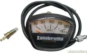 ukscooters LAMBRETTA 0-90M BLACK SPEEDOMETER GP LI SX ITALIAN THREAD BULB CABLE