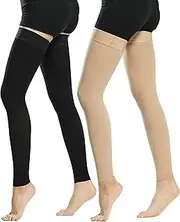 Evolyline 20-30 mmHg Medical Compression Stockings for Women and Men, Class II Thigh Long Compression Socks, Support Stockings, Footless with Silicone Band for Graduated Support Varicose Veins, Black