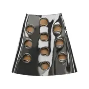 [Prada] Prada Metallic-effect Leather Midi Skirt 40 IT SILVER