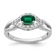 14k White Gold 1/10 Ct. Lab Grown Diamond VS/SI+ G+ and Lab Created Emerald Ring